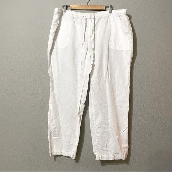 Liz Claiborne White Linen Blend Wide Leg Casual Pull On Pants Womens XXL Beachy - Picture 1 of 8
